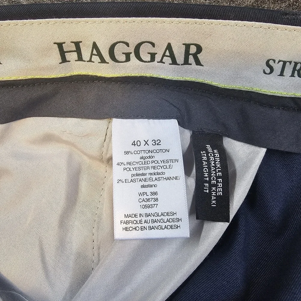 Haggar Wrinkle Free Performance Khaki Pants 40x32(29) Dark Navy Straight Comfort
